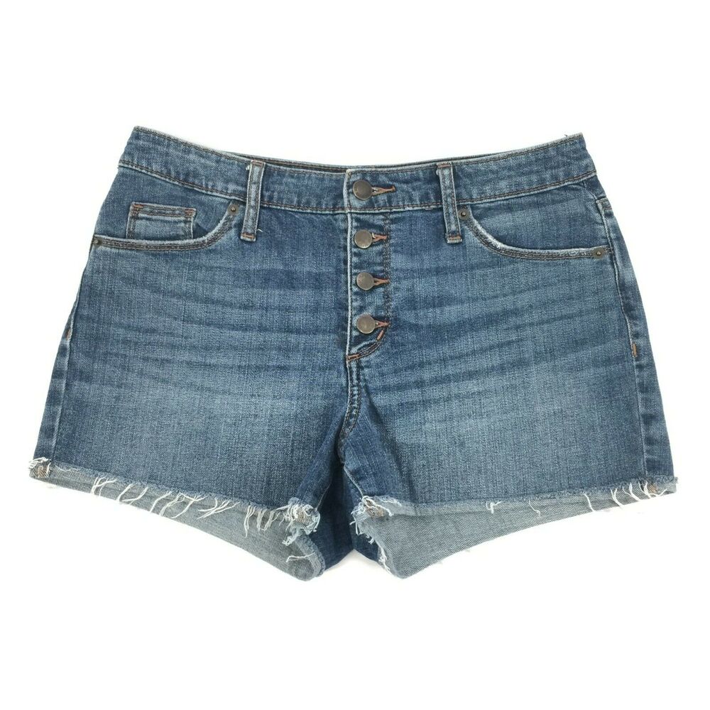 Universal Thread High Rise Button Fly Denim Cut Off Shortie Shorts 4 27 Blue